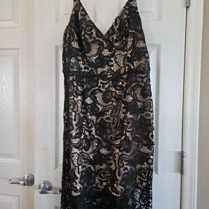 Chic Black Lace Overlay Dress